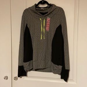 Women’s long sleeve black striped cowlneck pullover